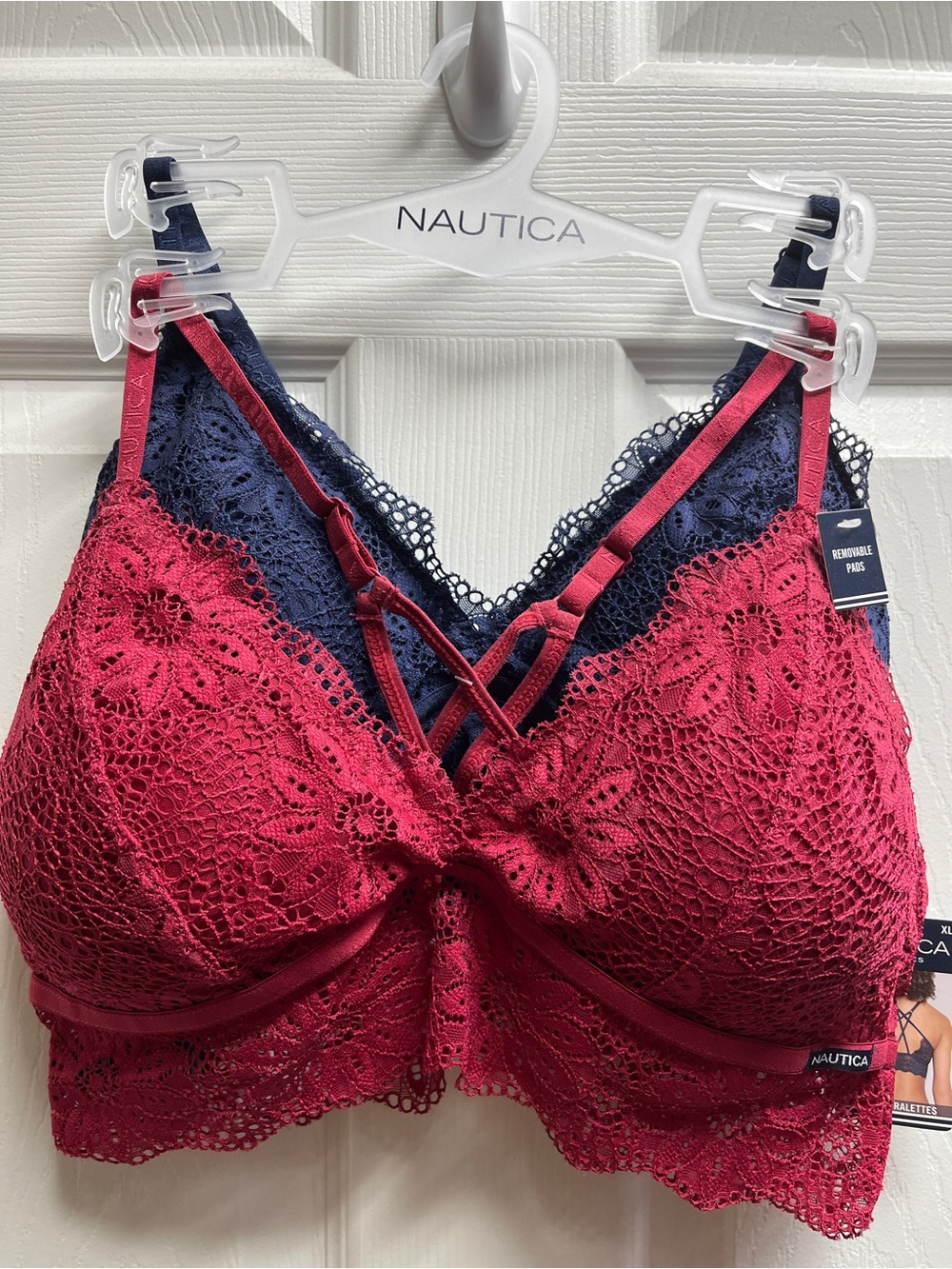 NWT Nautica Lace Bralette in Berry with Navy Accents XL